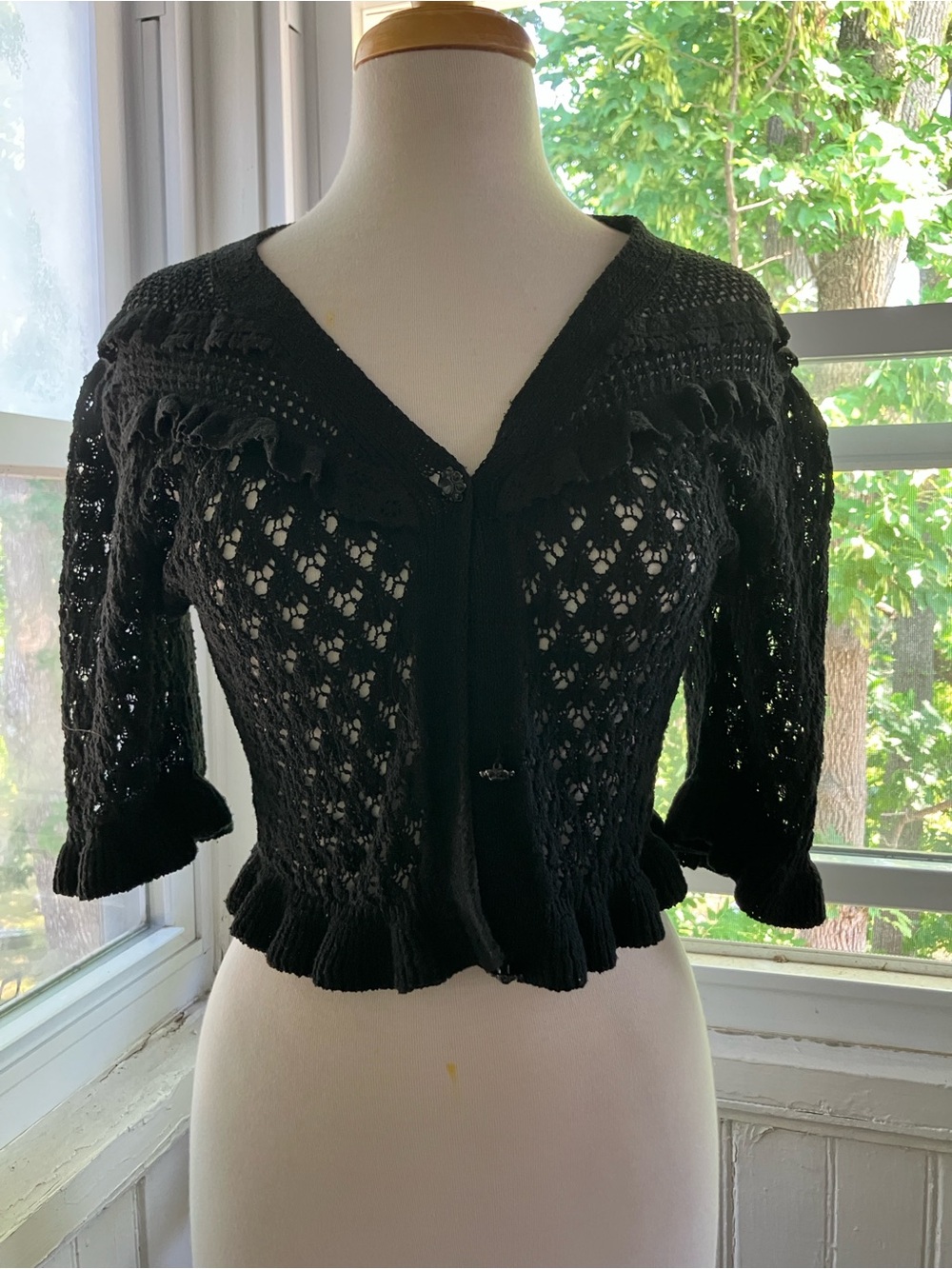Zara Italy Black Cropped Knit Cardigan Blouse